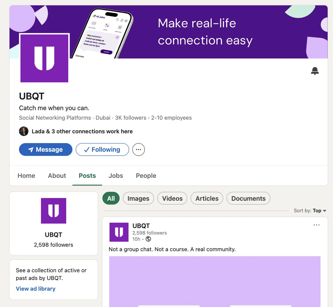 UBQT - ongoing management of LinkedIn and Instagram