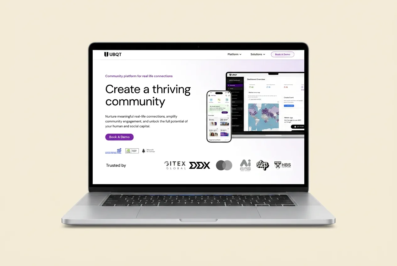 Website design project for a startup client, shown on a laptop screen