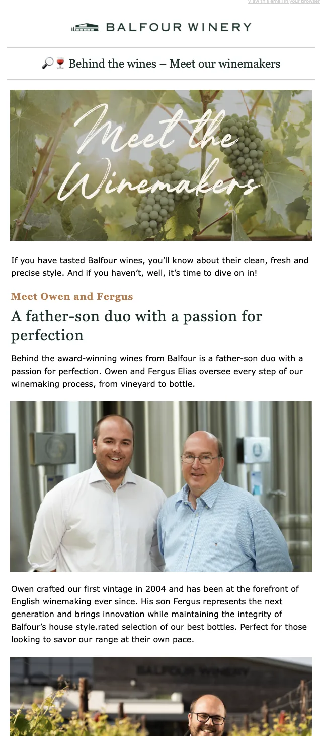 Balfour Winery - meet the winemakers email