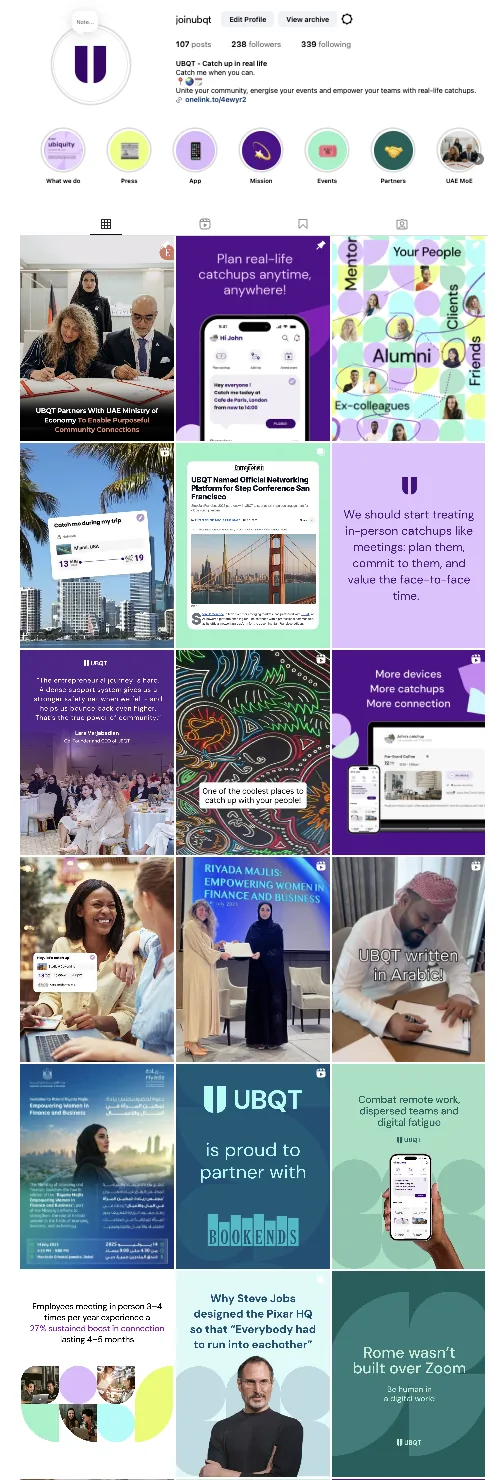 UBQT - Instagram content grid