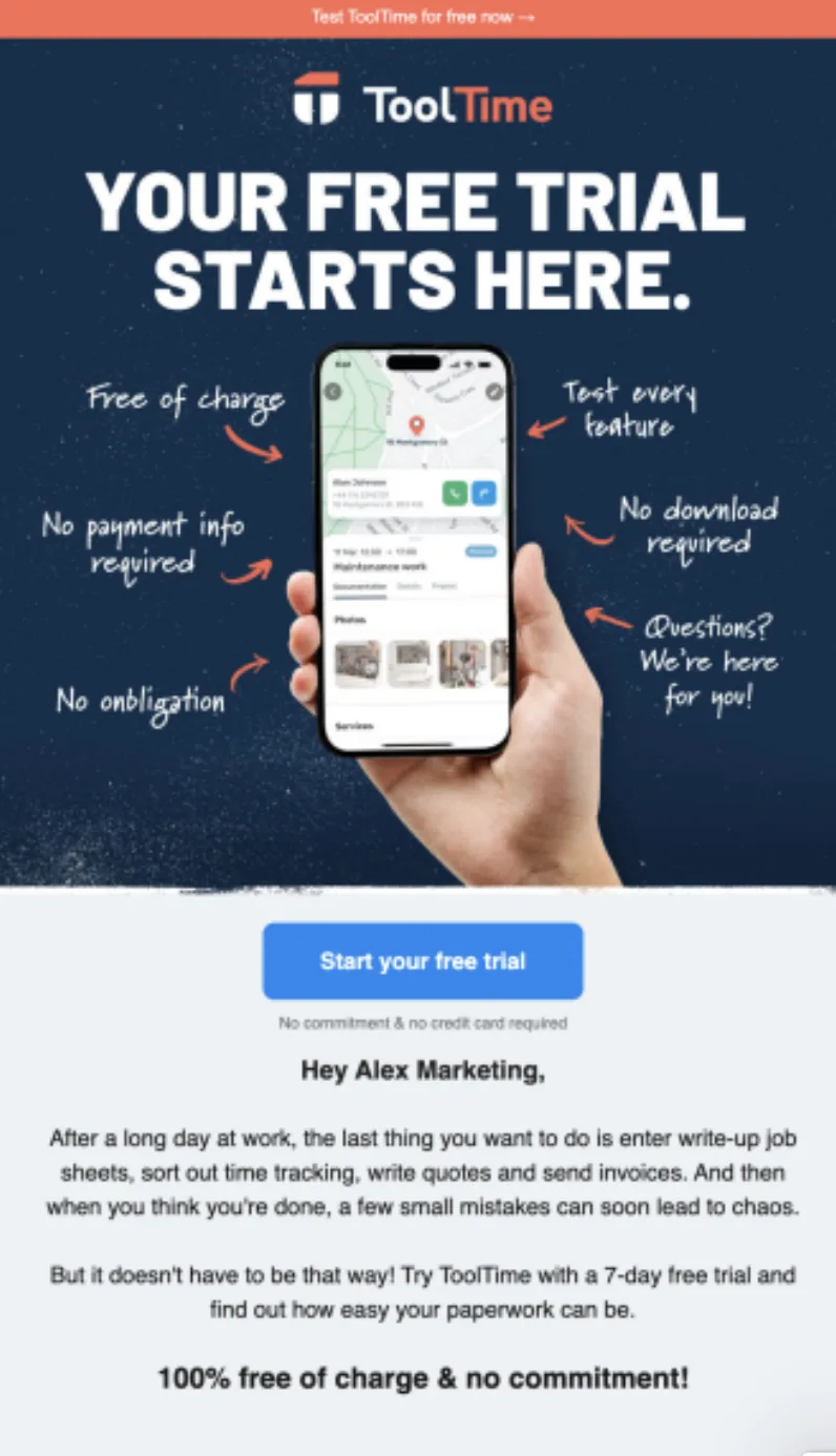ToolTime - free trial email