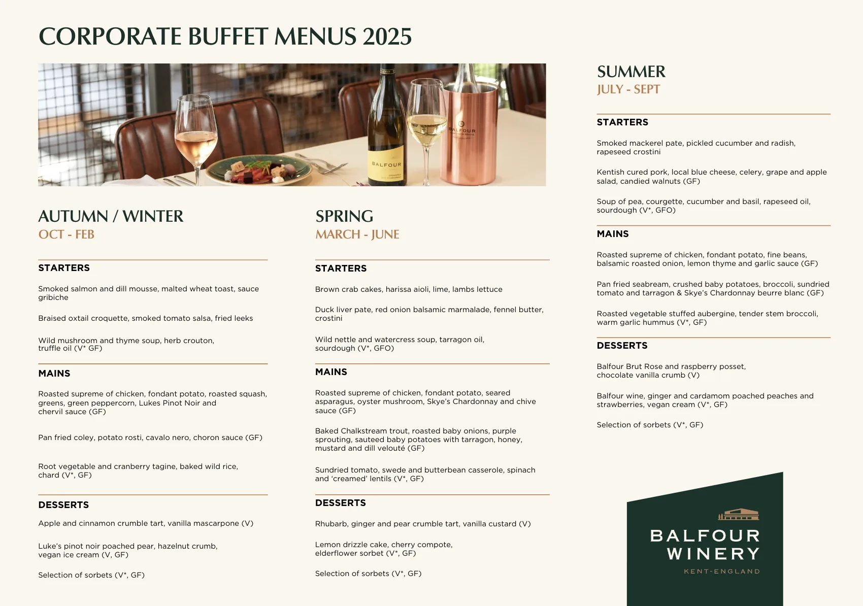 Balfour Winery - corporate buffet menus