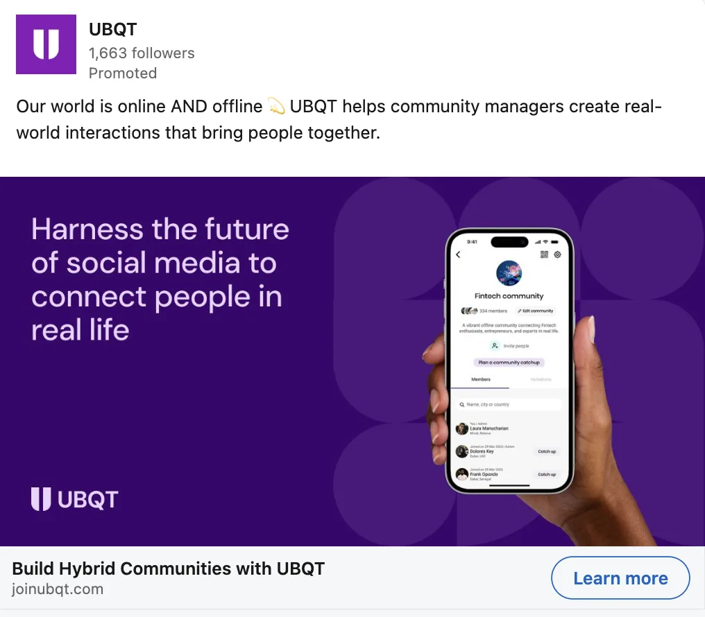 UBQT - paid social ads